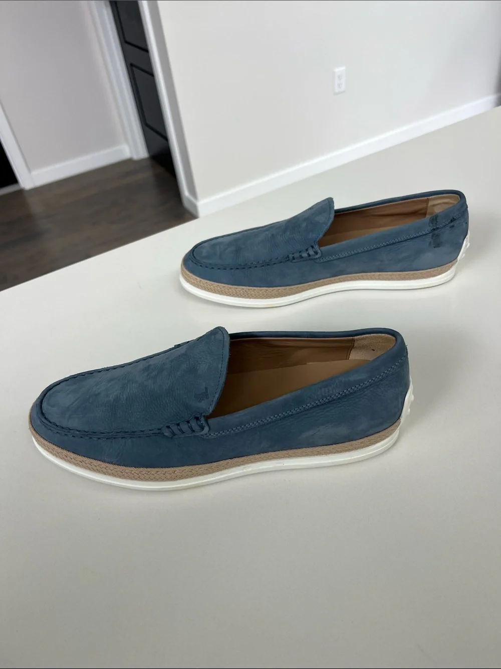 TOD’S pantofola gomma rafia light blue aviation suede leather loafers men’s 8.5
